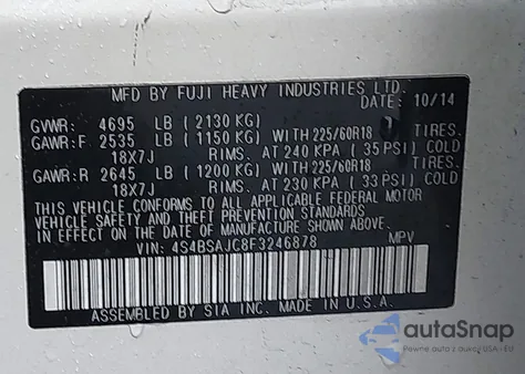 2015 Subaru Outback 2.5I Limited из США, поврежденный, VIN 4S4BSAJC8F3246878